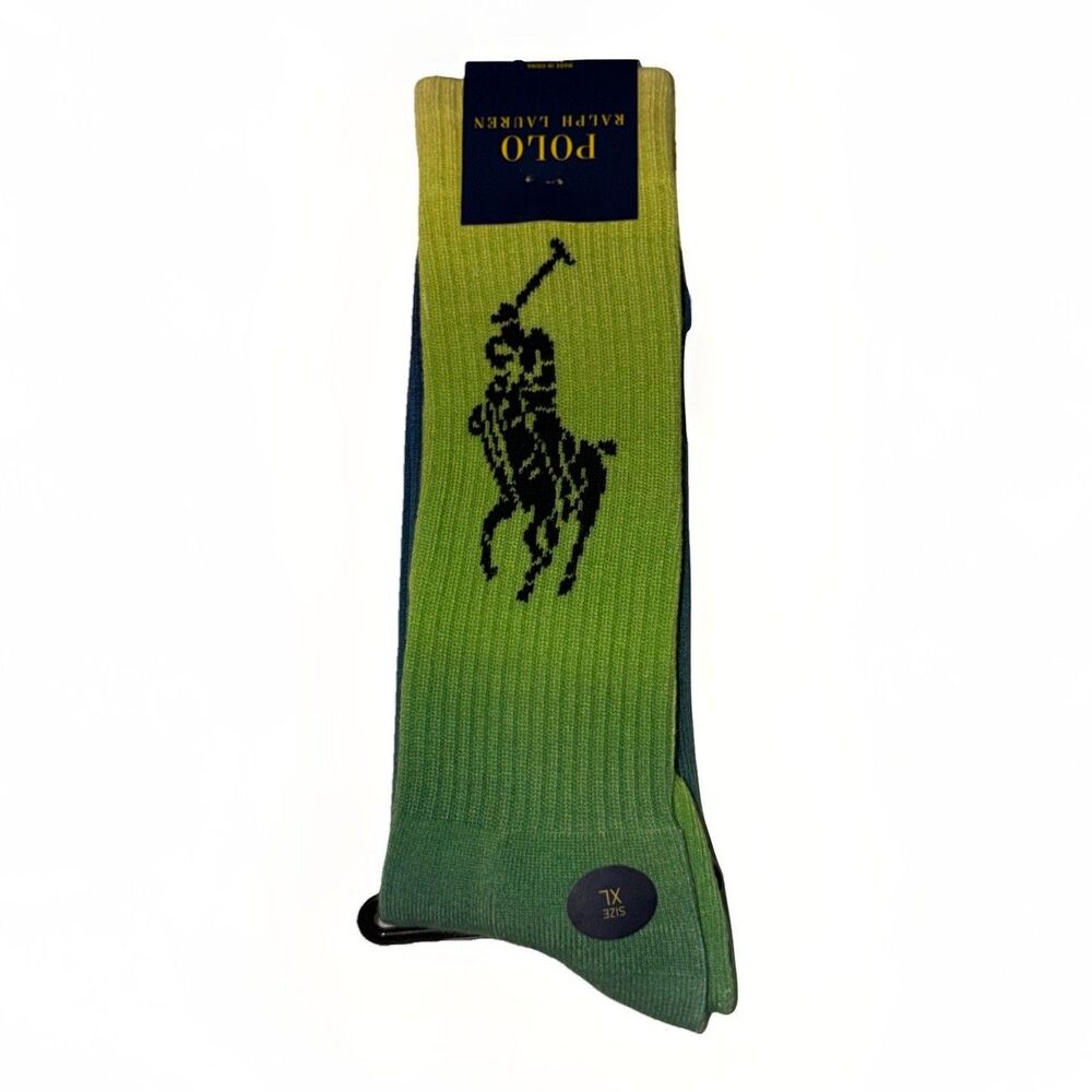 Ralph Lauren Mens Big & Tall Sz XL Tie Dip Dye Crew Socks ORANGE w BIG PONY LOGO